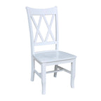 Chaises de salle à manger doubles à dossier en X en bois massif, vieilli, blanc/noir – Lot de 2