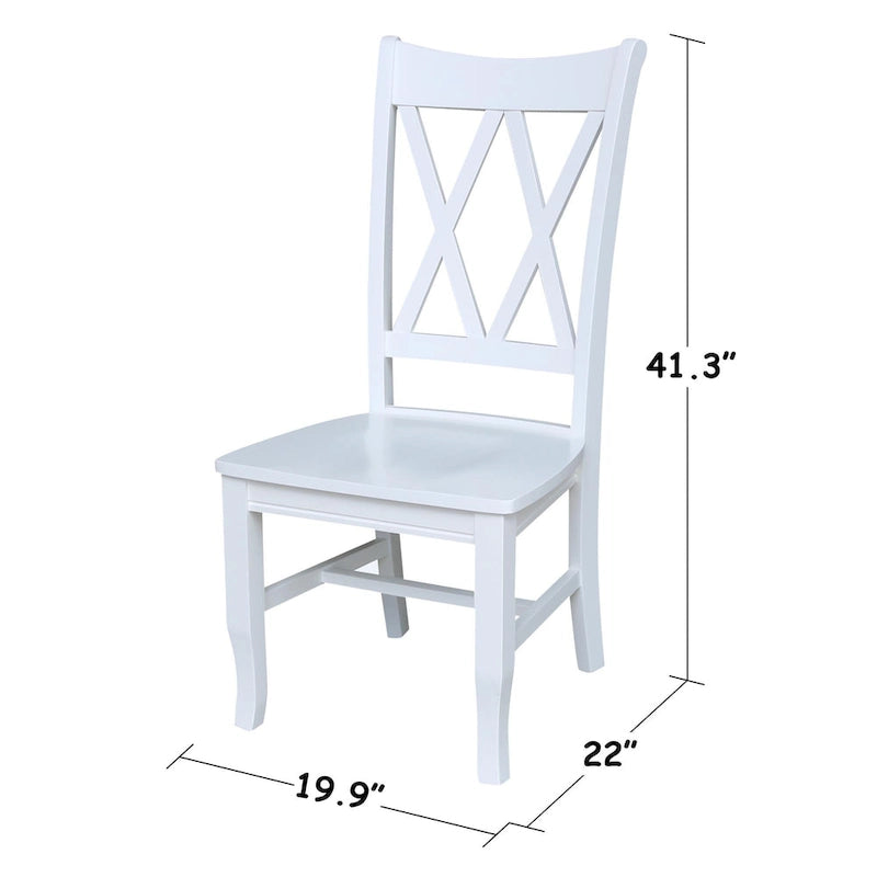Chaises de salle à manger doubles à dossier en X en bois massif, vieilli, blanc/noir – Lot de 2