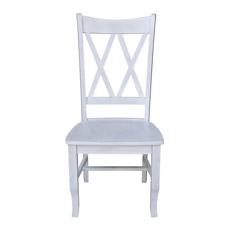 Chaises de salle à manger doubles à dossier en X en bois massif, vieilli, blanc/noir – Lot de 2