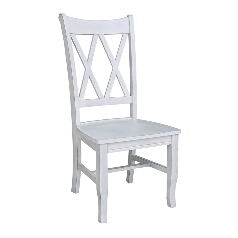 Chaises de salle à manger doubles à dossier en X en bois massif, vieilli, blanc/noir – Lot de 2