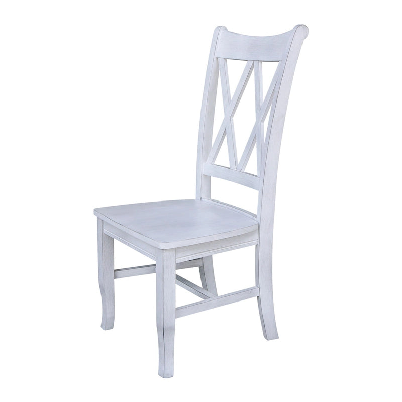 Chaises de salle à manger doubles à dossier en X en bois massif, vieilli, blanc/noir – Lot de 2