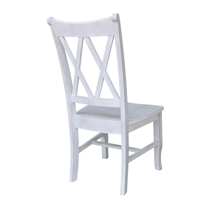 Chaises de salle à manger doubles à dossier en X en bois massif, vieilli, blanc/noir – Lot de 2