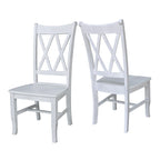 Chaises de salle à manger doubles à dossier en X en bois massif, vieilli, blanc/noir – Lot de 2