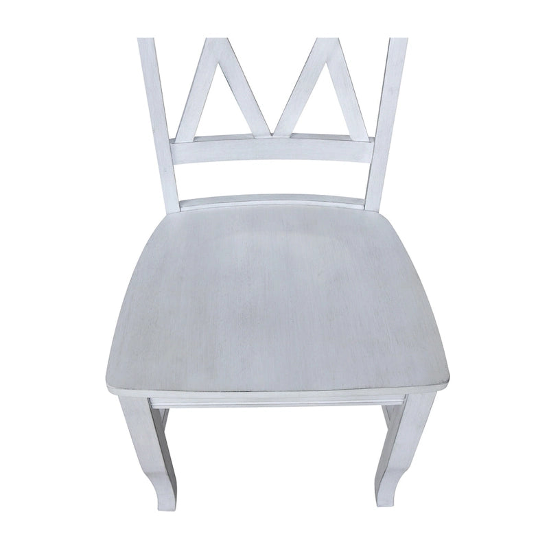 Chaises de salle à manger doubles à dossier en X en bois massif, vieilli, blanc/noir – Lot de 2