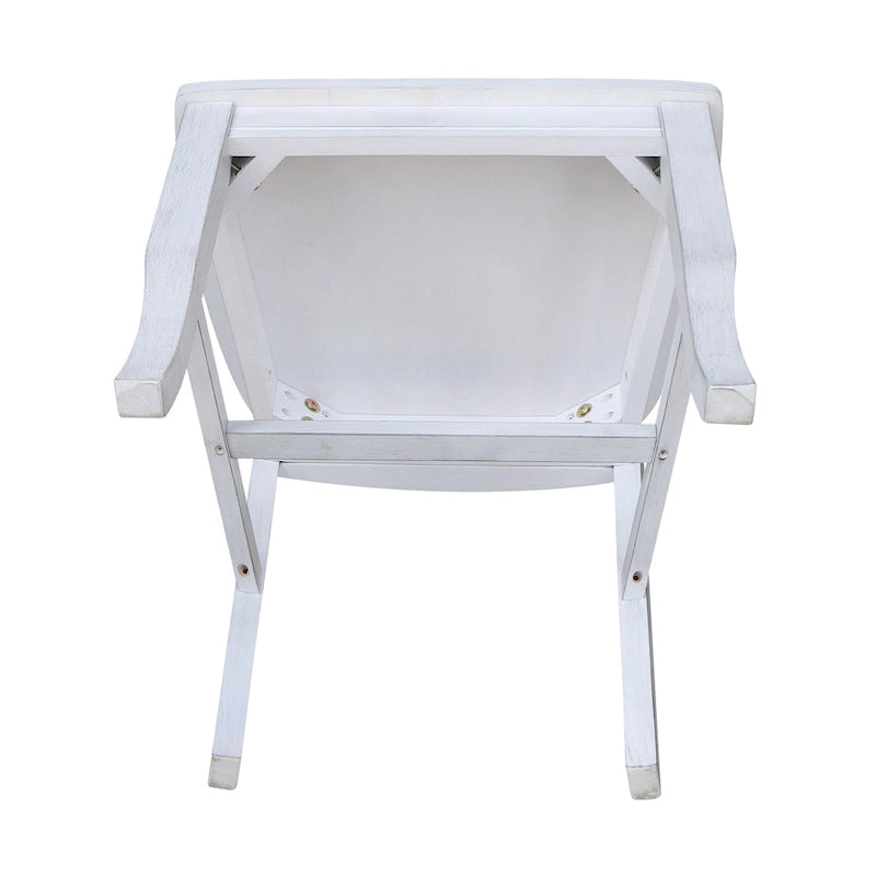 Chaises de salle à manger doubles à dossier en X en bois massif, vieilli, blanc/noir – Lot de 2