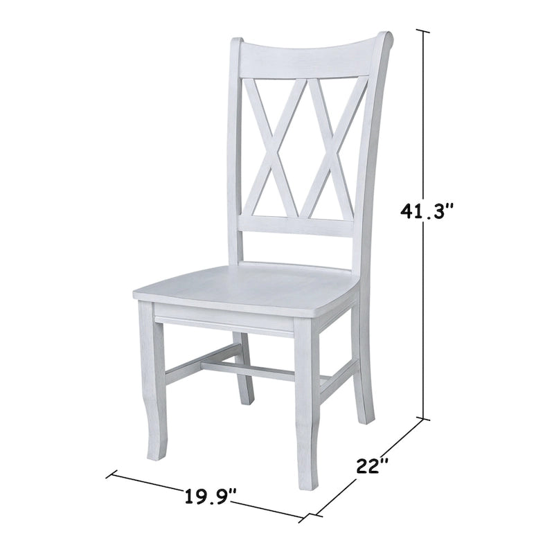 Chaises de salle à manger doubles à dossier en X en bois massif, vieilli, blanc/noir – Lot de 2