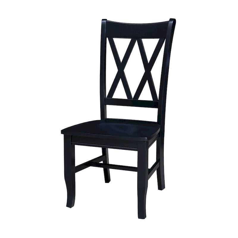 Chaises de salle à manger doubles à dossier en X en bois massif, vieilli, blanc/noir – Lot de 2