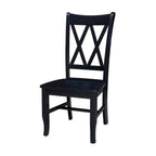Chaises de salle à manger doubles à dossier en X en bois massif, vieilli, blanc/noir – Lot de 2