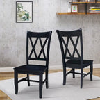 Chaises de salle à manger doubles à dossier en X en bois massif, vieilli, blanc/noir – Lot de 2
