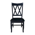 Chaises de salle à manger doubles à dossier en X en bois massif, vieilli, blanc/noir – Lot de 2