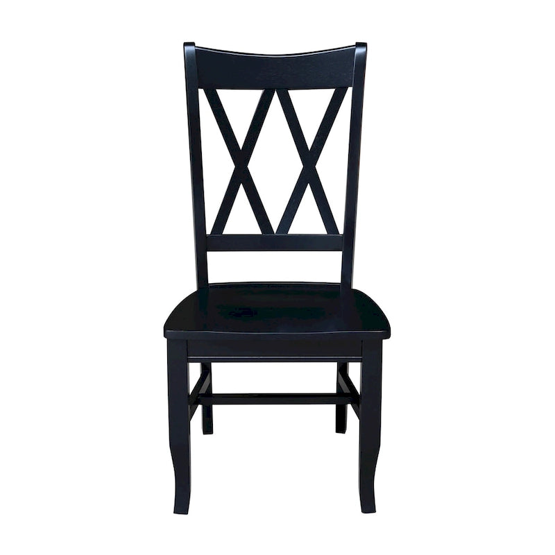 Chaises de salle à manger doubles à dossier en X en bois massif, vieilli, blanc/noir – Lot de 2