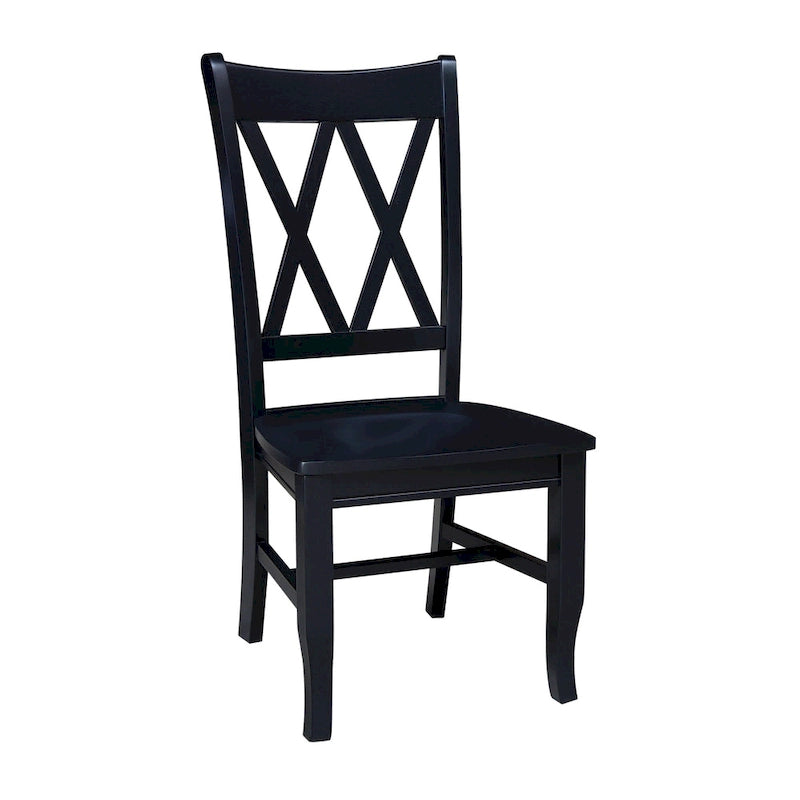 Chaises de salle à manger doubles à dossier en X en bois massif, vieilli, blanc/noir – Lot de 2