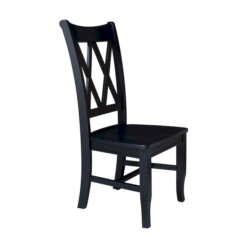 Chaises de salle à manger doubles à dossier en X en bois massif, vieilli, blanc/noir – Lot de 2