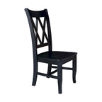 Chaises de salle à manger doubles à dossier en X en bois massif, vieilli, blanc/noir – Lot de 2