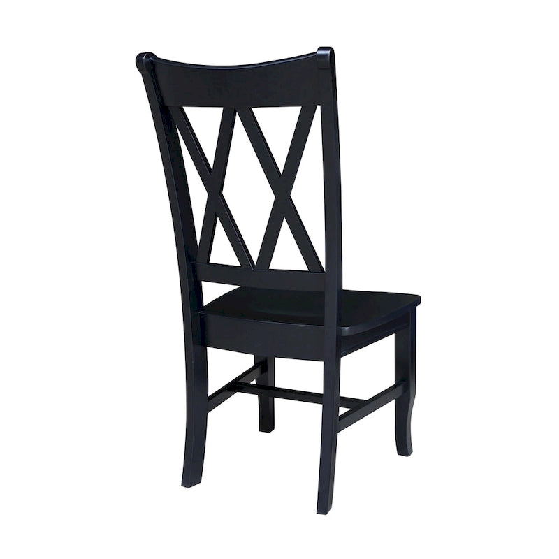 Chaises de salle à manger doubles à dossier en X en bois massif, vieilli, blanc/noir – Lot de 2