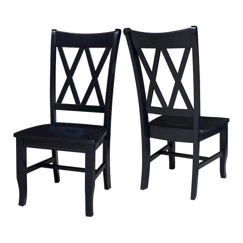 Chaises de salle à manger doubles à dossier en X en bois massif, vieilli, blanc/noir – Lot de 2