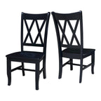 Chaises de salle à manger doubles à dossier en X en bois massif, vieilli, blanc/noir – Lot de 2