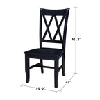 Chaises de salle à manger doubles à dossier en X en bois massif, vieilli, blanc/noir – Lot de 2