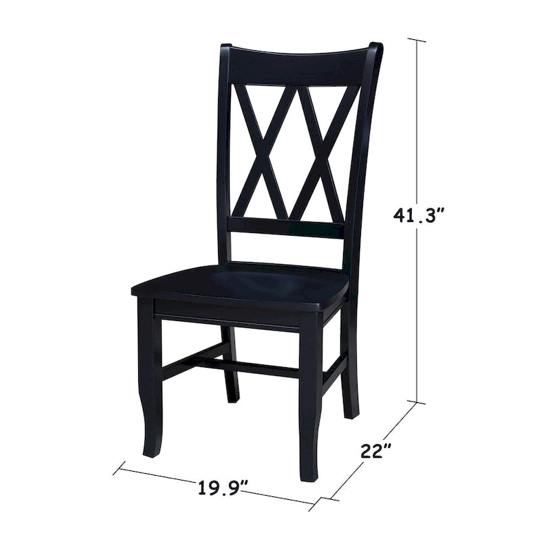 Chaises de salle à manger doubles à dossier en X en bois massif, vieilli, blanc/noir – Lot de 2