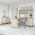 Suite de bureau en L blanc antique avec huche et classeur – 1 personne