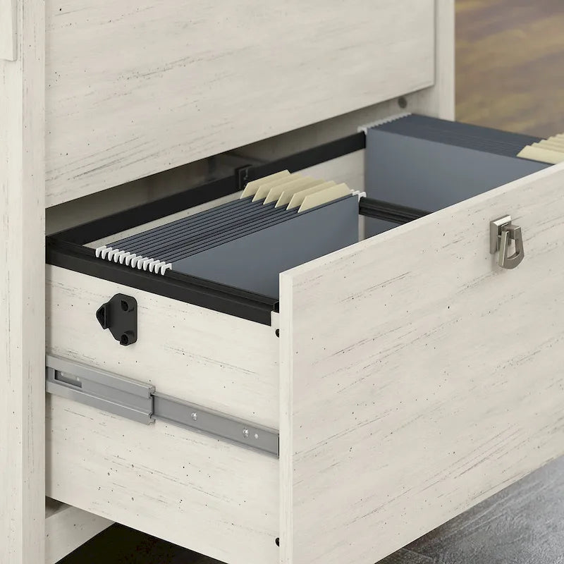 Suite de bureau en L blanc antique avec huche et classeur – 1 personne
