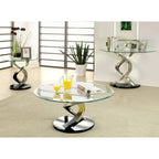 Table basse ronde en verre plaqué satin, style contemporain, 1 place
