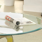 Table basse ronde en verre plaqué satin, style contemporain, 1 place