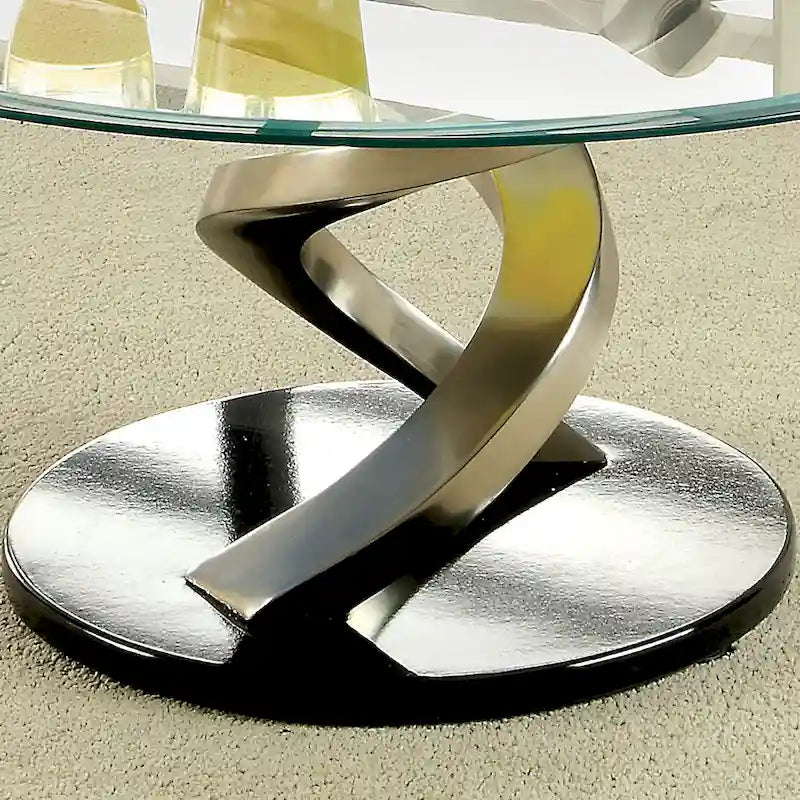 Table basse ronde en verre plaqué satin, style contemporain, 1 place
