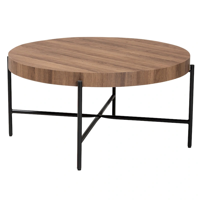 Table basse ronde industrielle noyer marron et noir