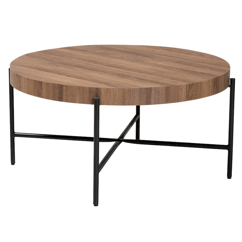 Table basse ronde industrielle noyer marron et noir