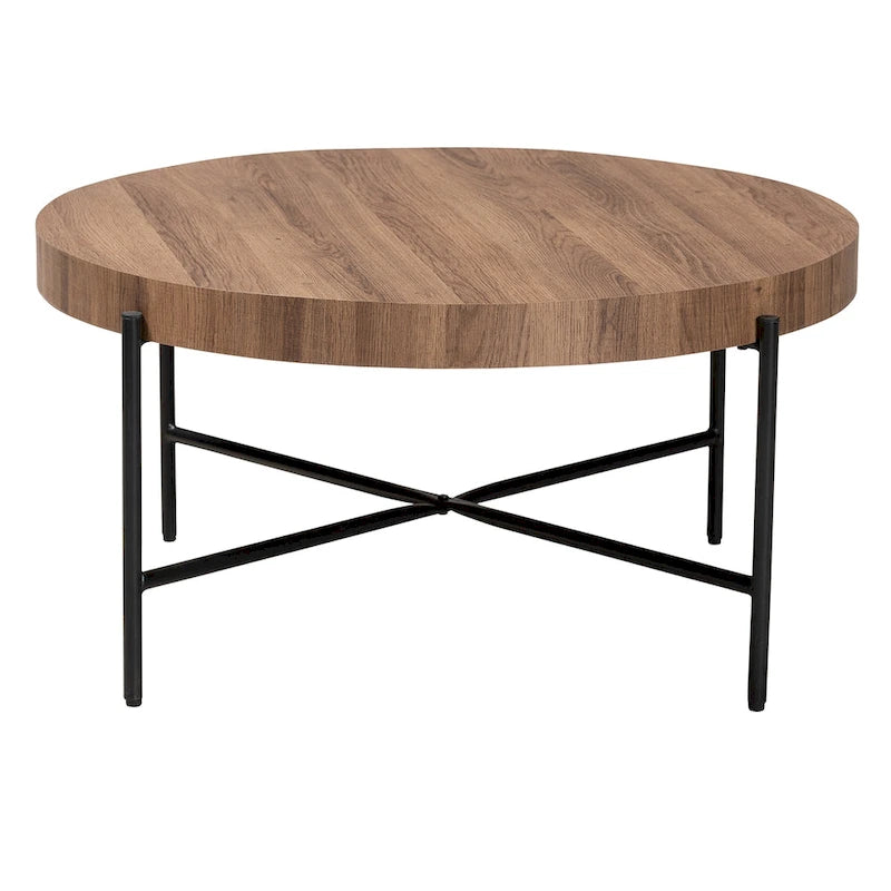Table basse ronde industrielle noyer marron et noir