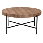 Table basse ronde industrielle noyer marron et noir