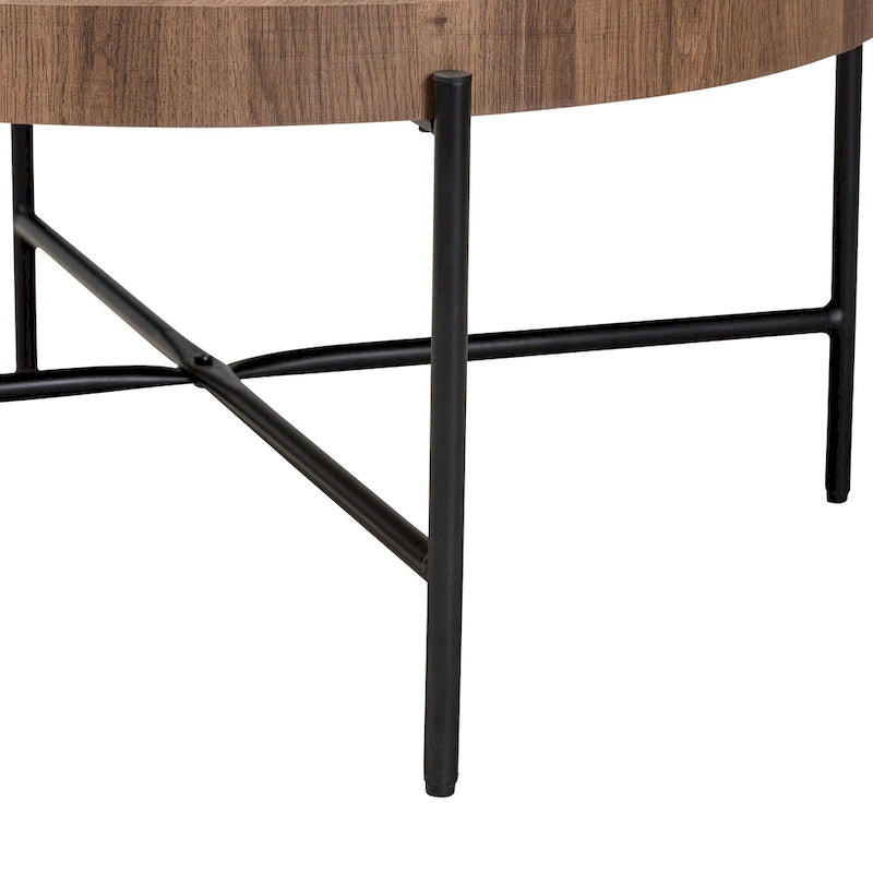 Table basse ronde industrielle noyer marron et noir