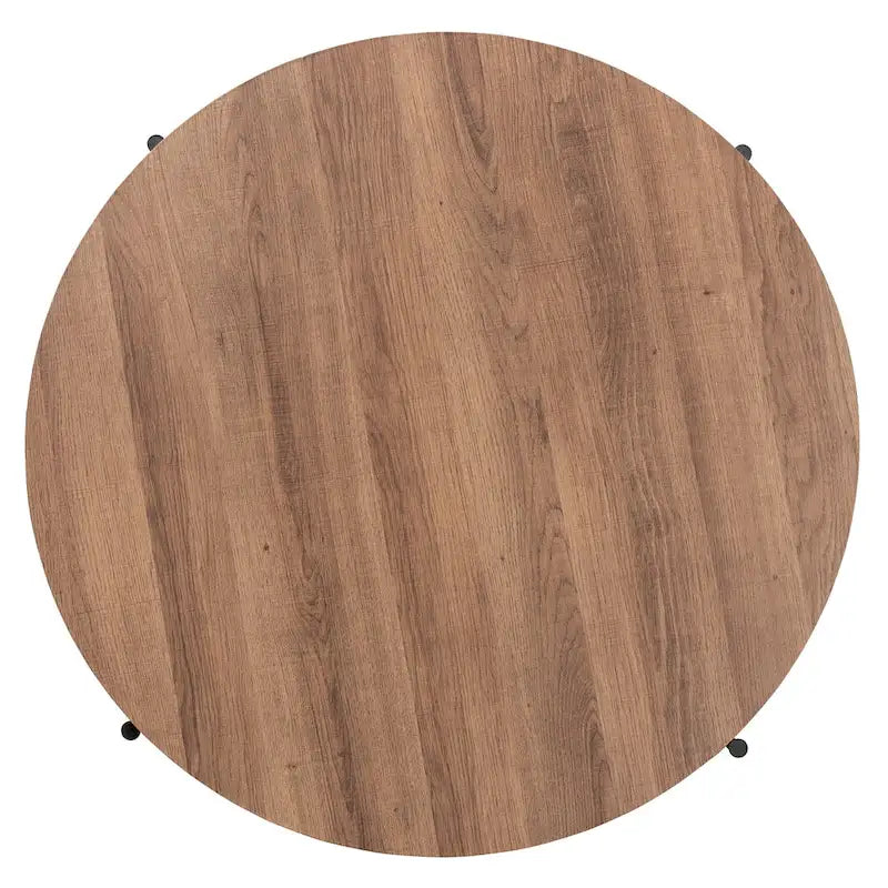 Table basse ronde industrielle noyer marron et noir