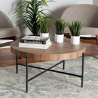 Table basse ronde industrielle noyer marron et noir