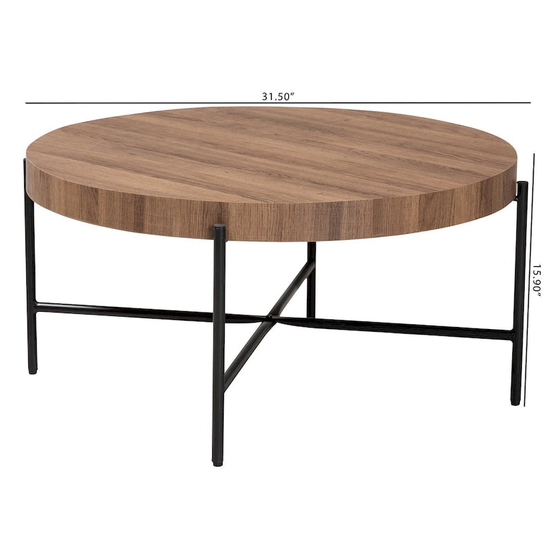 Table basse ronde industrielle noyer marron et noir