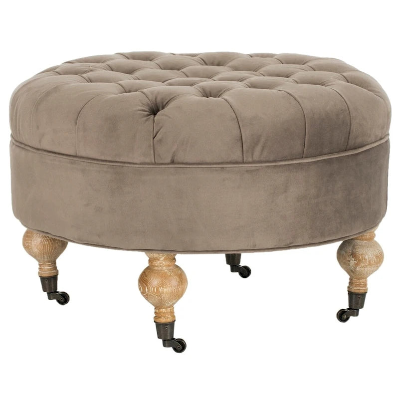 Pouf rond capitonné, 1 place — Champignon / Marine / Taupe / Granit