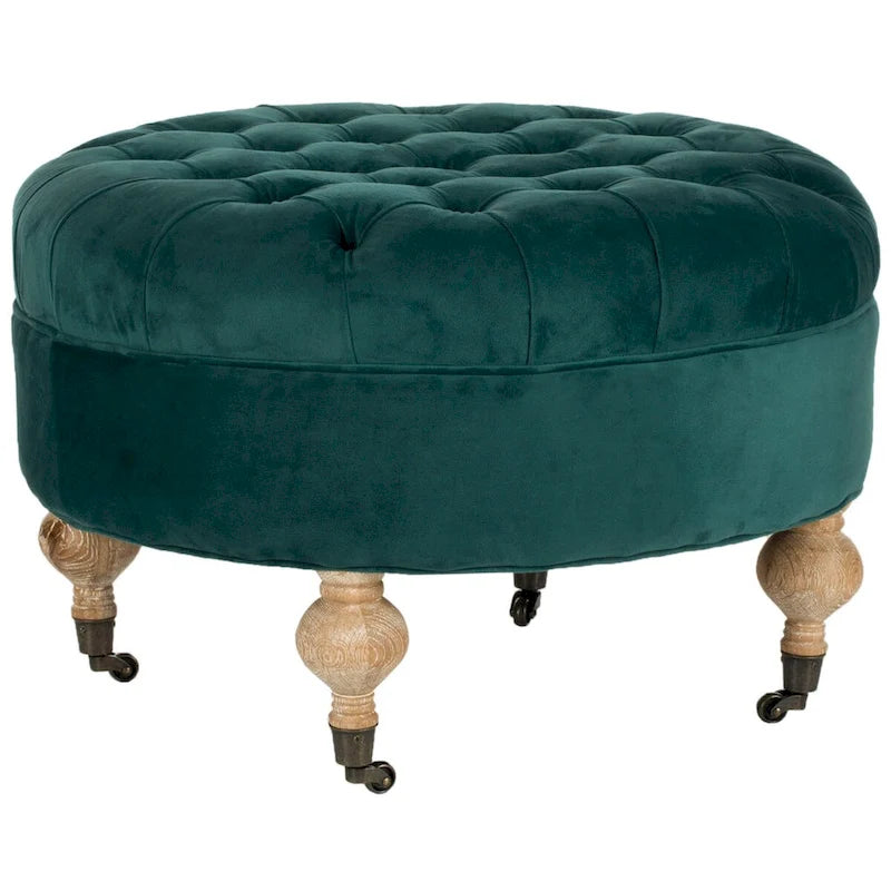 Pouf rond capitonné, 1 place — Champignon / Marine / Taupe / Granit