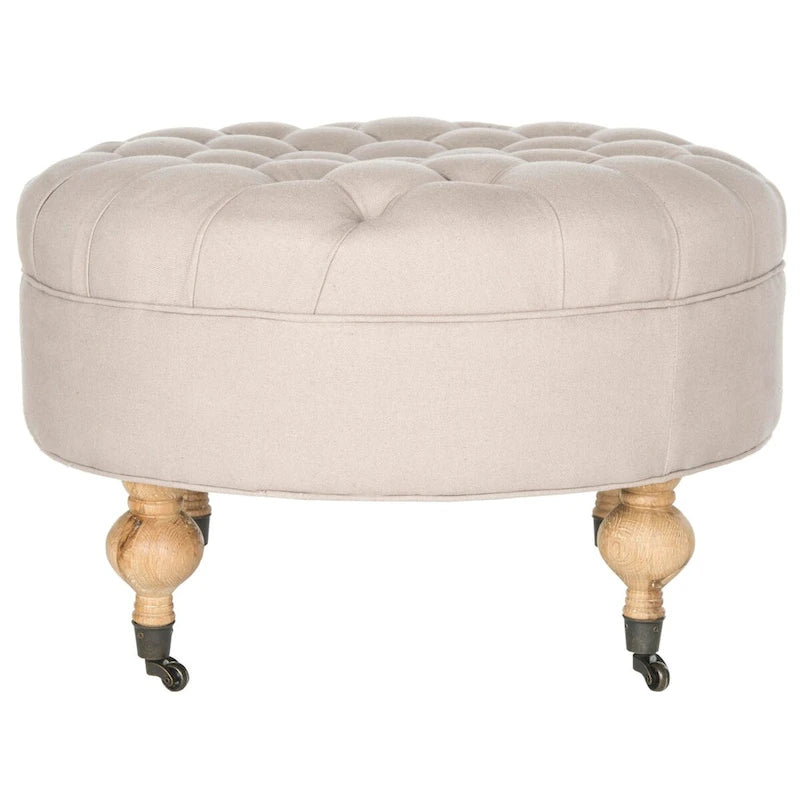 Pouf rond capitonné, 1 place — Champignon / Marine / Taupe / Granit