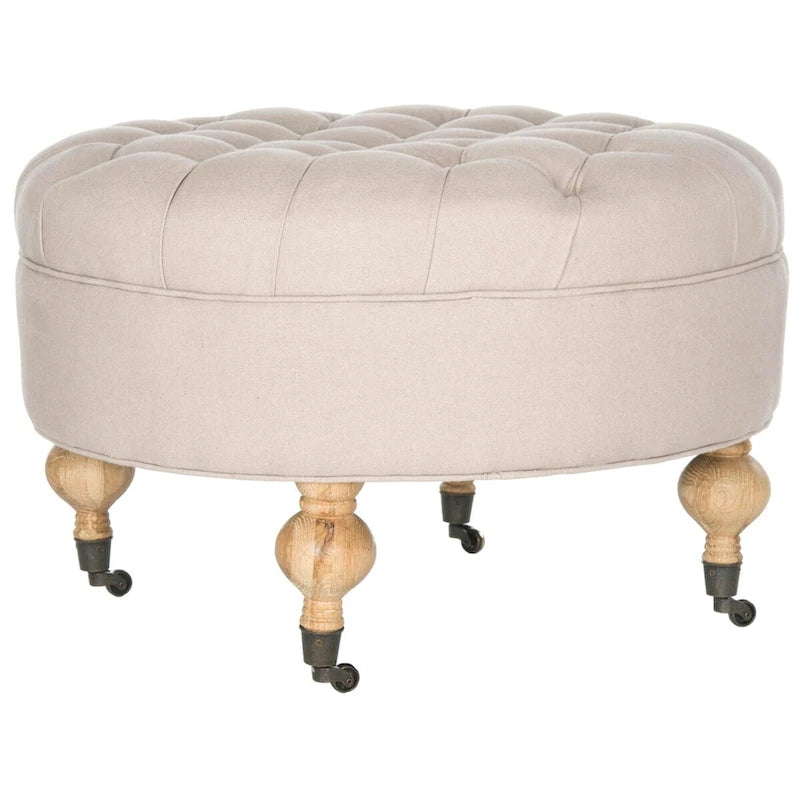 Pouf rond capitonné, 1 place — Champignon / Marine / Taupe / Granit