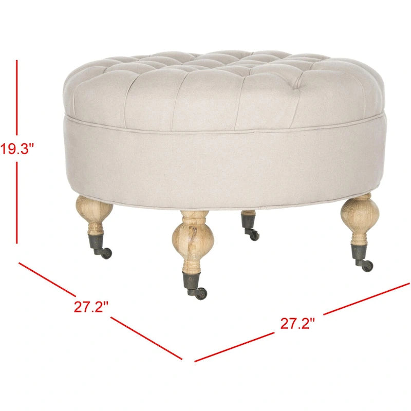 Pouf rond capitonné, 1 place — Champignon / Marine / Taupe / Granit