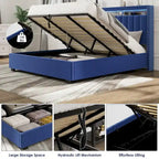 Lit de rangement avec vérins à gaz, taille Queen, bleu/gris avec lumières LED