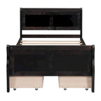 Lit plateforme jumeau en bois avec 4 tiroirs et tête de lit – Chêne / Espresso / Gris / Blanc, 1 personne