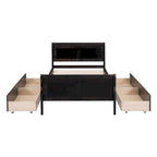 Lit plateforme jumeau en bois avec 4 tiroirs et tête de lit – Chêne / Espresso / Gris / Blanc, 1 personne