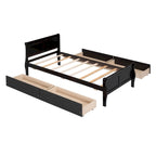 Lit plateforme jumeau en bois avec 4 tiroirs et tête de lit – Chêne / Espresso / Gris / Blanc, 1 personne