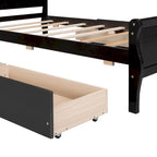 Lit plateforme jumeau en bois avec 4 tiroirs et tête de lit – Chêne / Espresso / Gris / Blanc, 1 personne
