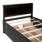 Lit plateforme jumeau en bois avec 4 tiroirs et tête de lit – Chêne / Espresso / Gris / Blanc, 1 personne