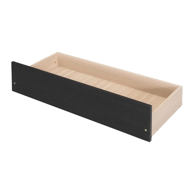 Lit plateforme jumeau en bois avec 4 tiroirs et tête de lit – Chêne / Espresso / Gris / Blanc, 1 personne