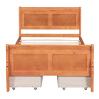 Lit plateforme jumeau en bois avec 4 tiroirs et tête de lit – Chêne / Espresso / Gris / Blanc, 1 personne