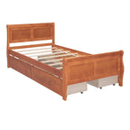 Lit plateforme jumeau en bois avec 4 tiroirs et tête de lit – Chêne / Espresso / Gris / Blanc, 1 personne
